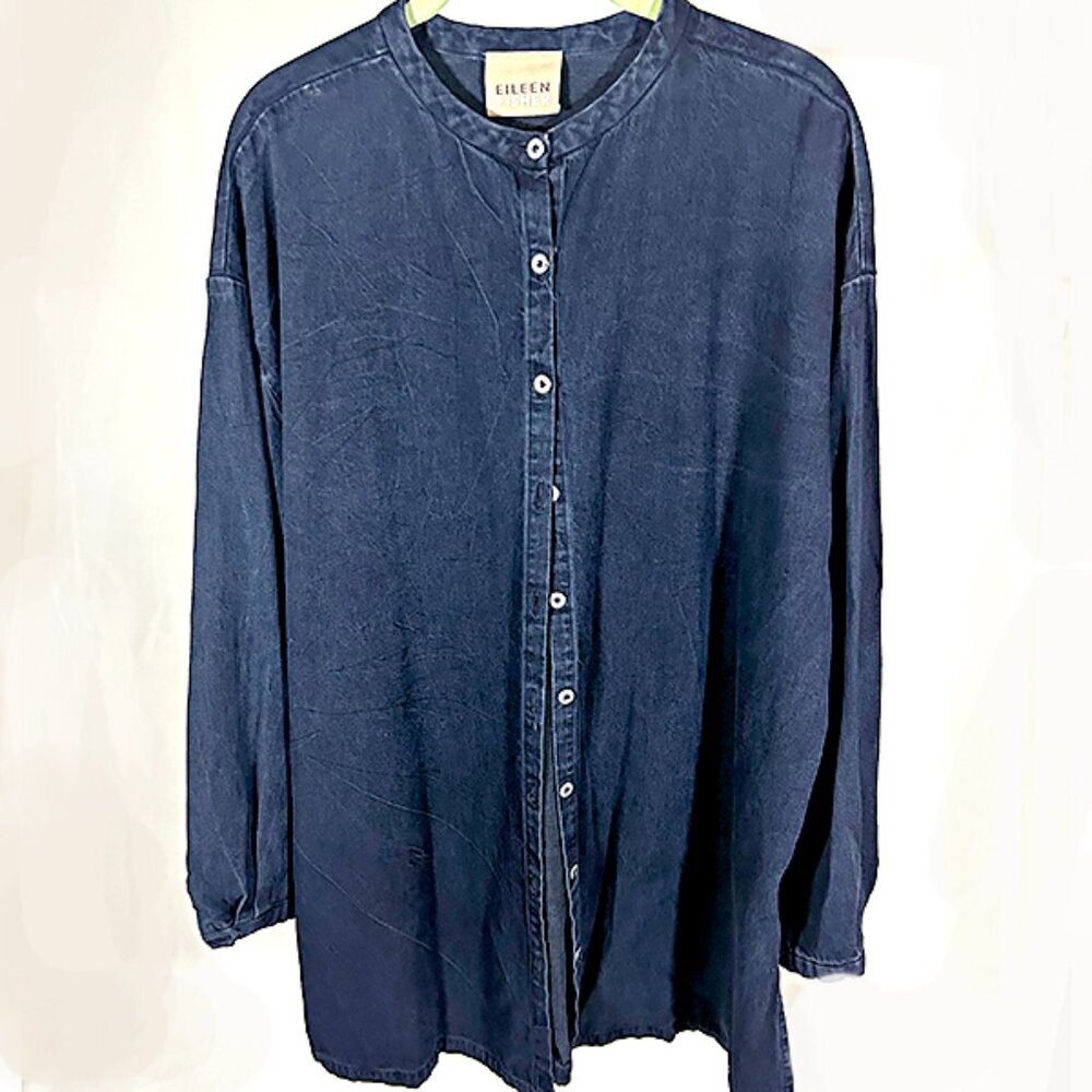 Eileen Fisher Indigo Button-Down Long Tunic